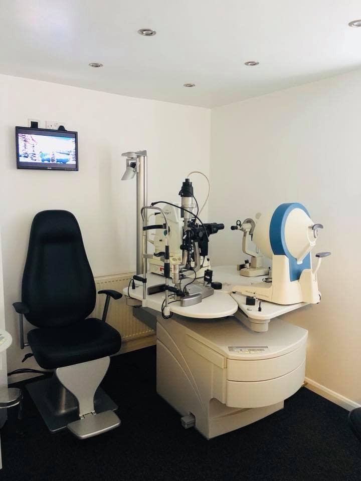 Consulting room and eye examination equipment at Actons Opticians in Worcester