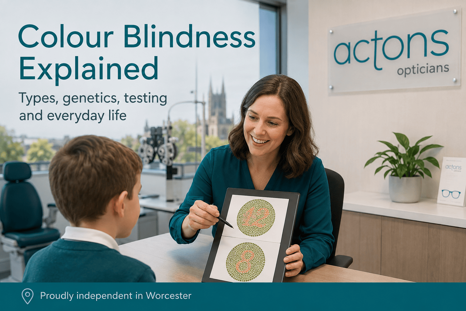 Child having colour vision testing during an eye examination at Actons Opticians
