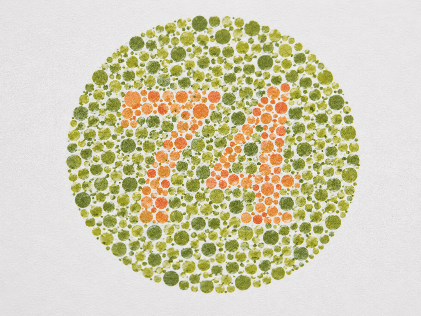 Close-up example of an Ishihara-style colour vision test plate