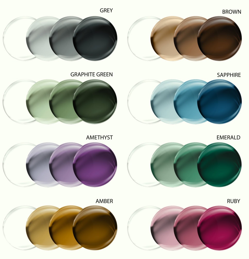 Transitions GEN S lens colours shown from clear to fully darkened